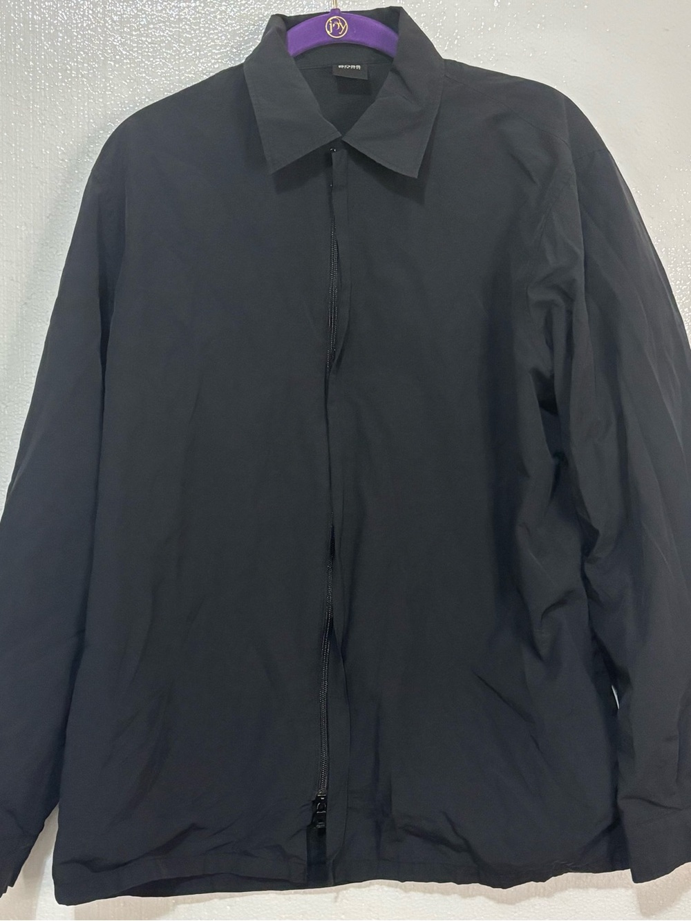 Vintage Hugo Boss Full Zip Windbreaker Jacket Mens M Black Y2K 2004 Cotton Nylon